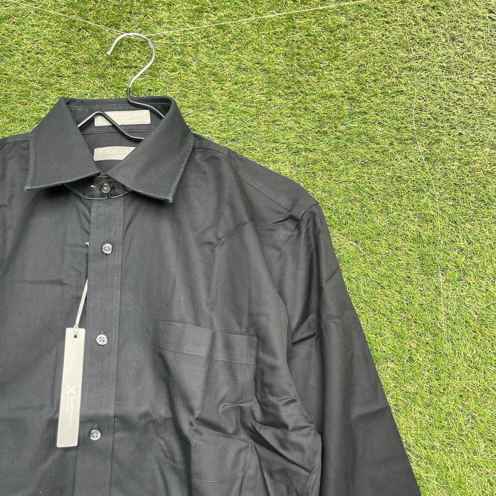 Nordstrom Dress Shirt Mens 15.5 32/33 Long Sleeve Trim Fit Non Iron Black
